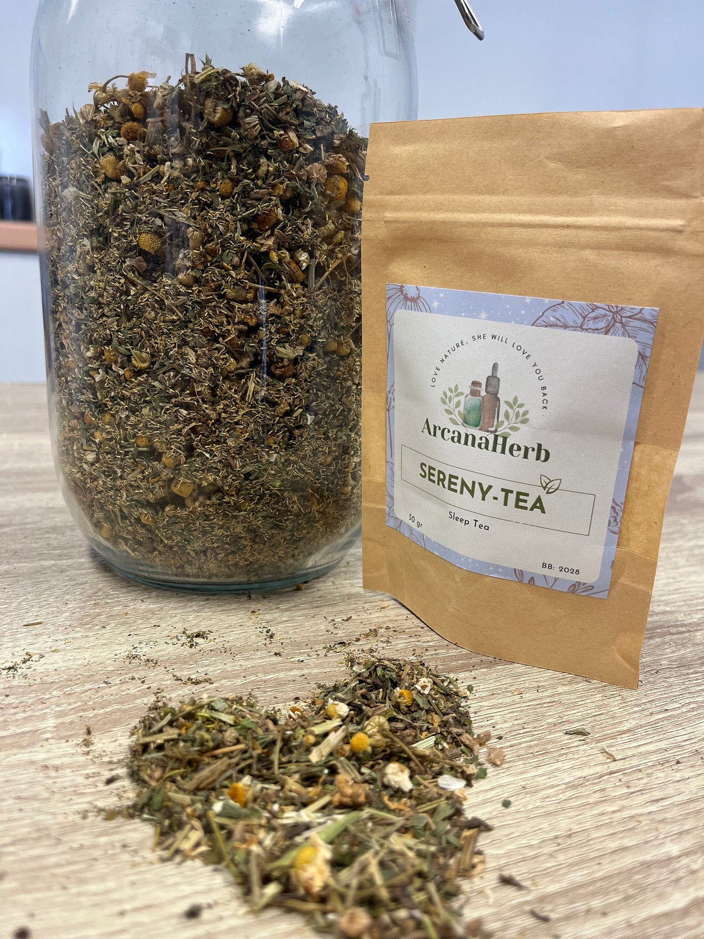 Serena-tea. Sleep. Bedtime tea. Herbal tea crafted by Herbalists. Clinical grade. Organic. 25g, 50g, 100g