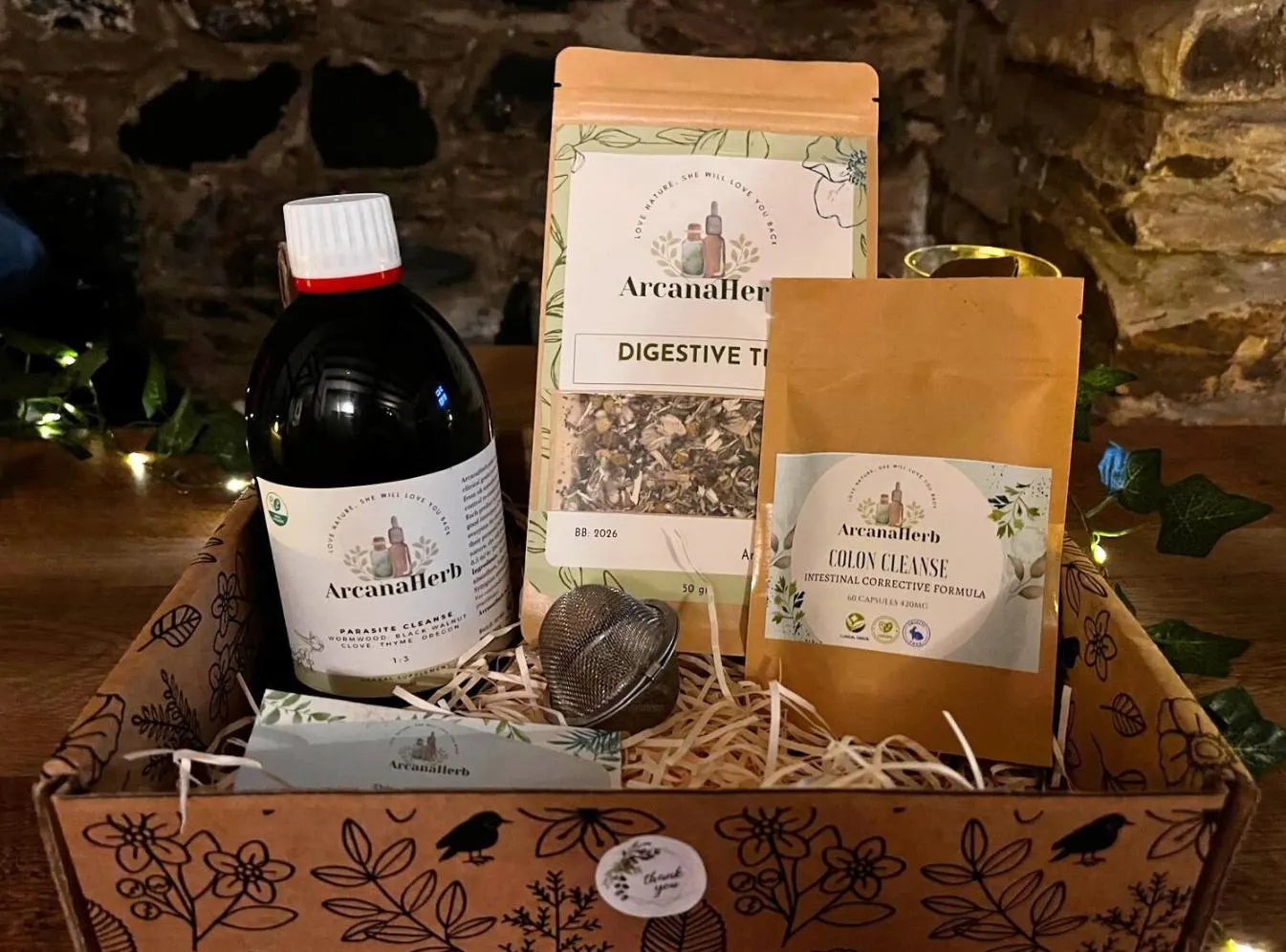 Herbal Parasite cleanse Box Set, Colon cleanse capsules, Digestive tea 50g, strainer. month supply. Candida cleanse. alcohol free available